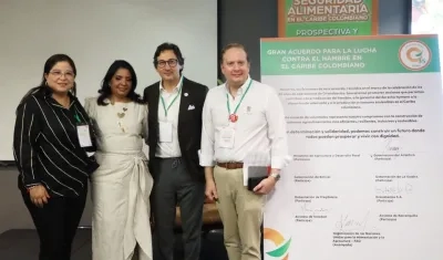 Alcaldesa de Soledad Alcira Sandoval; Esther Elías, gerente de Granabastos; Andrés Zimmermann, representante de la FAO, y Rachid Náder, delegado de la Gobernación del Atlántico.