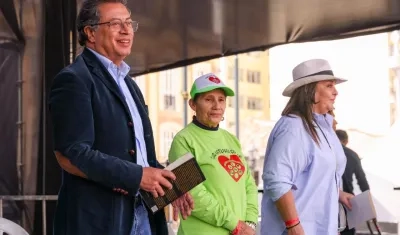 El Presidente Gustavo Petro este jueves en la plaza de Bolívar, en Bogotá. 