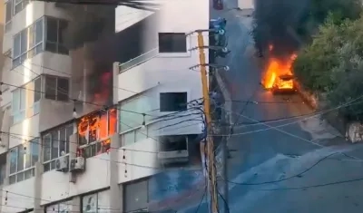 Incendios tras explosiones de aparatos de telecomunicaciones este miércoles en Líbano. 