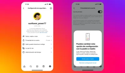 Interfaz de configuración de seguridad de una Cuenta de Adolescente en Instagram.
