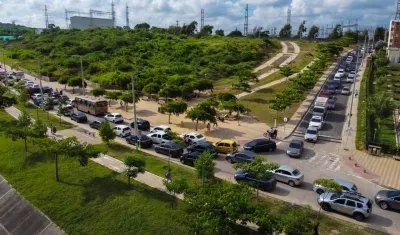 Trancón en Alameda del Río.