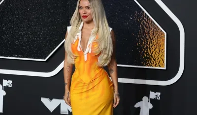Karol G durante la alfombra roja de los premios MTV Video este miércoles.