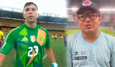 Emiliano 'Dibu' Martínez y Johnny Jackson, camarógrafo agredido.