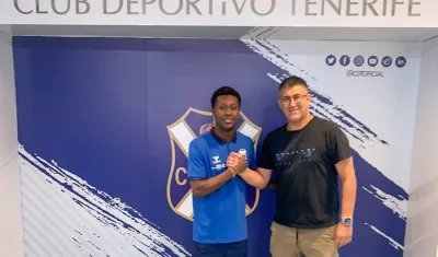 Marlos Moreno en su presentación como nuevo jugador del Tenerife.