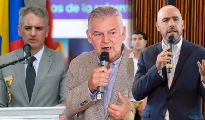 El gobernador de Antioquia, Andrés Julián Rendón; el presidente de Fenalco, Jaime Alberto Cabal, y Jorge Bedoya, presidente de la SAC.