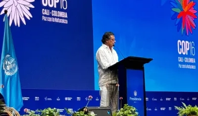 El Presidente Gustavo Petro durante la apertura de la COP16.