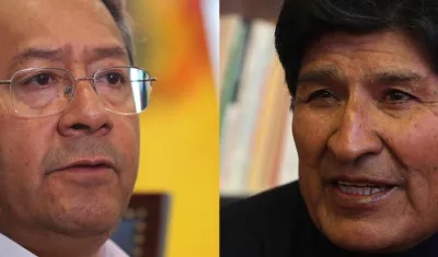 El presidente de Bolivia, Luis Arce (i), y el expresidente, Evo Morales.  