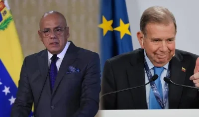 El presidente del Parlamento venezolano Jorge Rodríguez y Edmundo González.