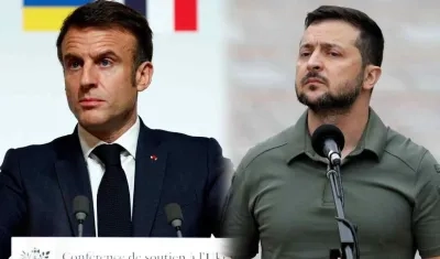 El Presidente de Francia, Emmanuel Macron, y el Presidente de Ucrania, Volodímir Zelenski. 