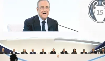 Florentino Pérez, presidente del Real Madrid, en su discurso durante la asamblea del club.