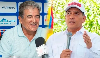 Jorge Luis Pinto, técnico del Unión Magdalena, y Dumek Turbay, alcalde de Cartagena.