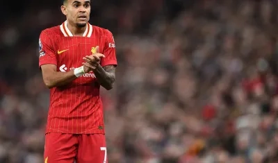 Luis Díaz durante el partido entre Liverpool y Fulham.