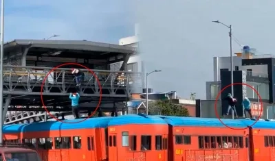 Jóvenes saltando sobre el techo del Tren de la Sabana.