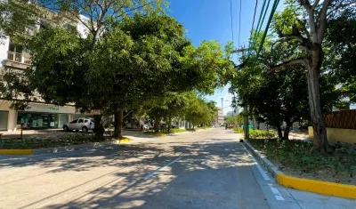 La carrera 49C con carril ampliado y zona verde.