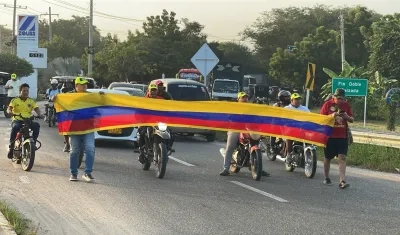 Protesta en el peaje de Sabanagrande este viernes. 