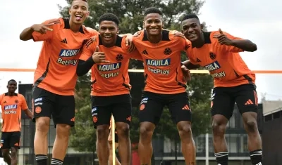 Jordan Barrera, Óscar Perea, Luis Landázuri y Joel Canchimbo, integrantes de la Selección Colombia sub-20.