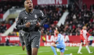 Kylian Mbappé tras marcar el tercer gol del Real Madrid ante el Girona. 