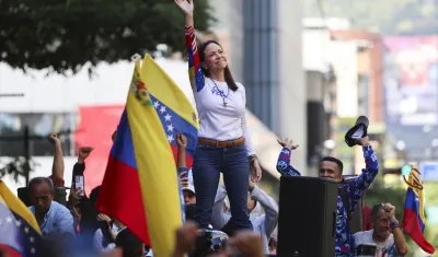 María Corina Machado en las protestas del 9 de enero en Caracas.
