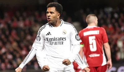 Rodrygo celebrando uno de sus goles.