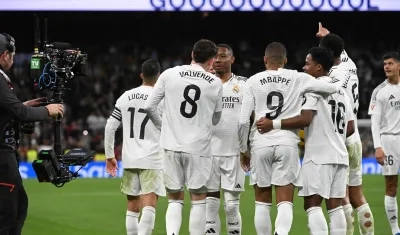 Jugadores del Real Madrid en el partido contra Las Palmas.
