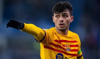 Pedri González en un partido con el Barcelona.