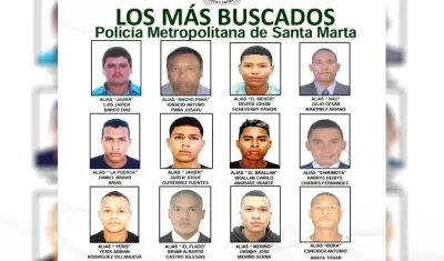 Cartel de los más buscados en Santa Marta.