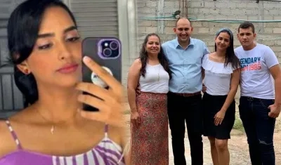 Ángela Lora en una foto, a la izquierda, y en otra con su familia.