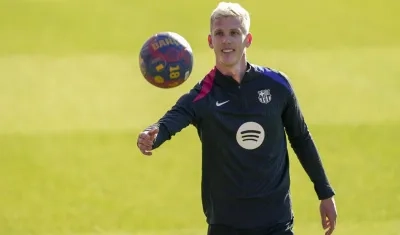 Dani Olmo en un entrenamiento con Barcelona.