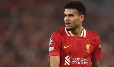 Luis Díaz en un partido de Champions League con Liverpool esta temporada.