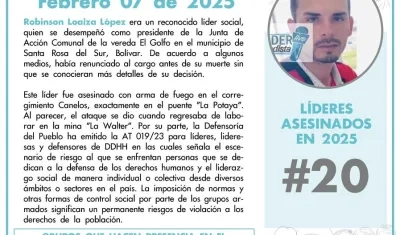 Indepaz anunciando la muerte de Robinson Loaiza López.