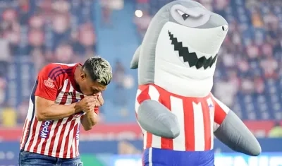 Teófilo Gutiérrez en su presentación con Junior el pasado jueves.