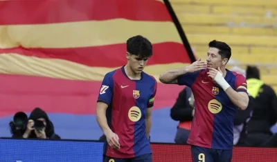 Lewandowski celebrando su anotación.