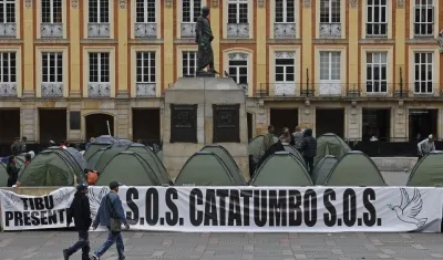 Campamento de líderes campesinos de la región del Catatumbo en Bogotá.