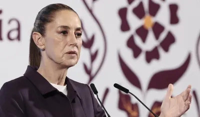 La Presidenta Claudia Sheinbaum en rueda de prensa esta mañana.