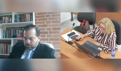 Alejandro Carranza, abogado de Nicolás Petro, y Lucy Marcela Laborde, fiscal