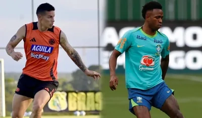 James Rodríguez y Vinicius Junior, figuras de Colombia y Brasil. 