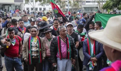 Indígenas en la Universidad Nacional de Bogotá este lunes.
