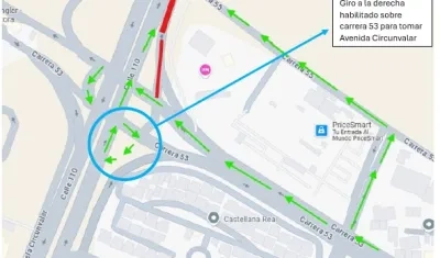 Mapa con la zona del cierre vial. 