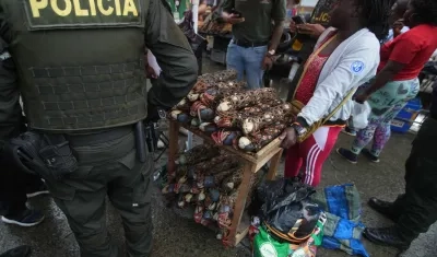 Cangrejos azules recuperados por las autoridades. 
