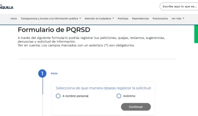 Formulario PQRSD del Distrito de Barranquilla.