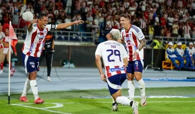 Carlos bacca, Teófilo Gutiérrez y Guillermo Paiva, trío de delanteros del Junior. 