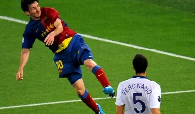 El cabezazo de Messi para su gol ante el Manchester United en la final de la Champions de 2009. 