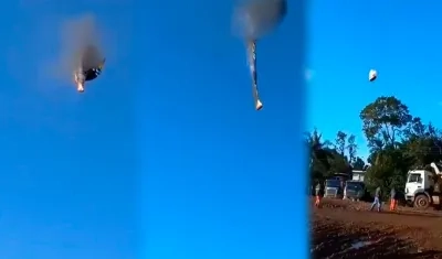 Momento en el que desciende el globo aerostático.