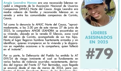 Indepaz informando la muerte de Angie Leandra Henao 