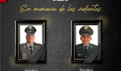 Los dos patrulleros muertos en el municipio de Río de Oro, Cesar. 