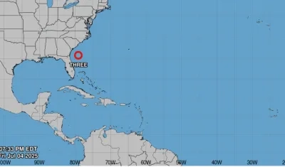 El círculo rojo muestra el lugar donde se encuentra ubicada la depresión tropical 3. 