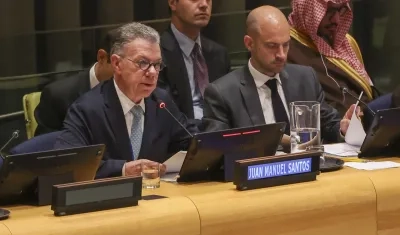 Expresidente Juan Manuel Santos este lunes en la ONU. 