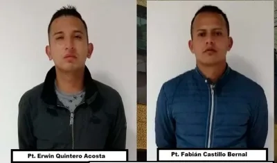 Los patrulleros Erwin Stid Quintero Acosta y Fabián Mauricio Castillo Bernal.