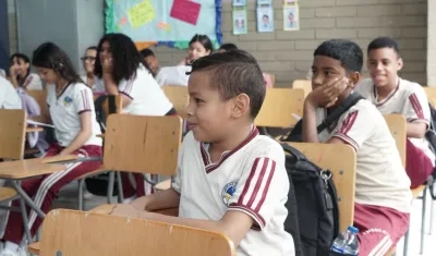 Estudiantes durante clases en un colegio de Barranquilla. 