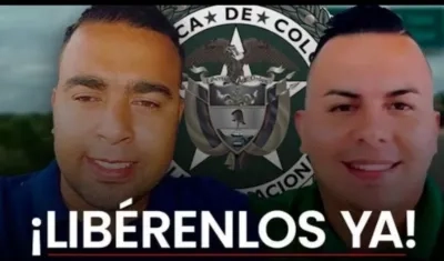 El subintendente Franque Esley Hoyos Murcia y el patrullero Yordin Fabián Pérez.